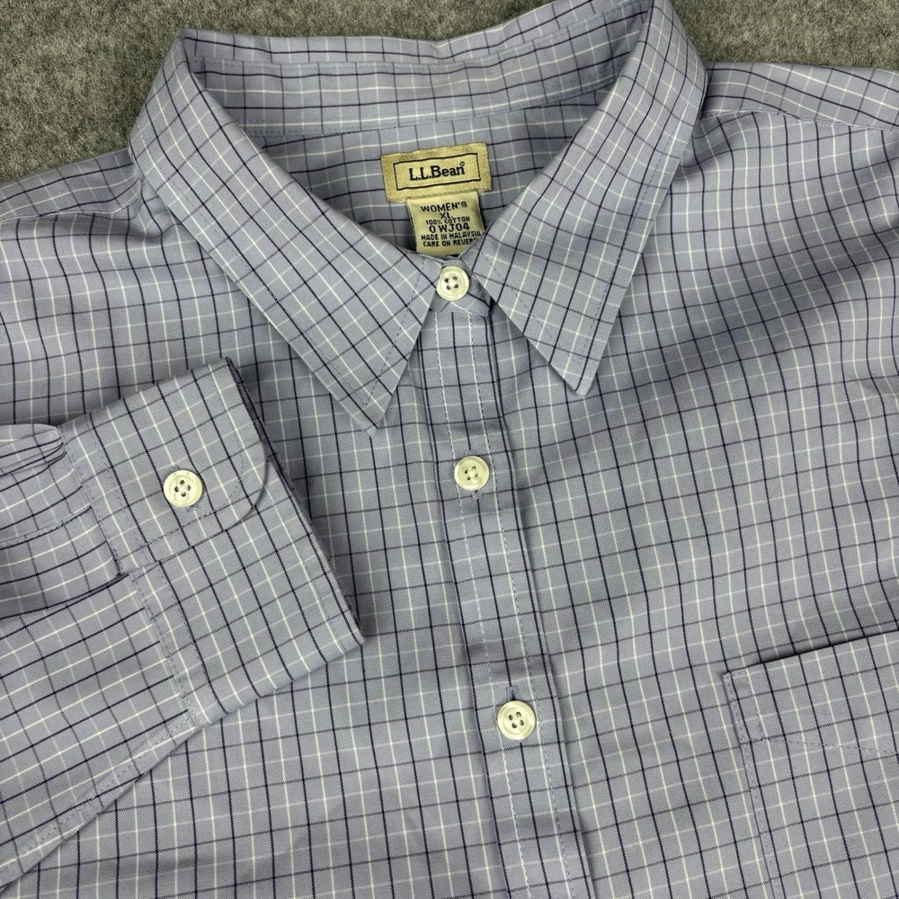 Ll Bean Shirt Women's Xl Blue Button Down Long Sleeve Classic Business Plaid EUC